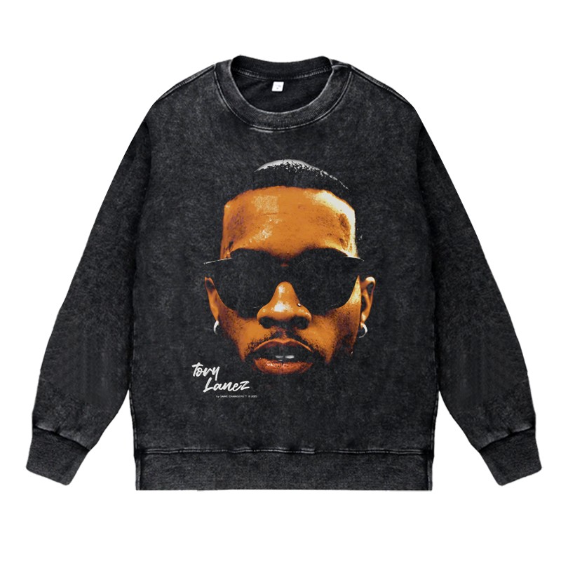 美式说唱嘻哈潮流apper水洗做旧vintage秋套头圆领卫衣Tory Lanez