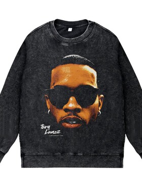 美式说唱嘻哈潮流apper水洗做旧vintage秋套头圆领卫衣Tory Lanez