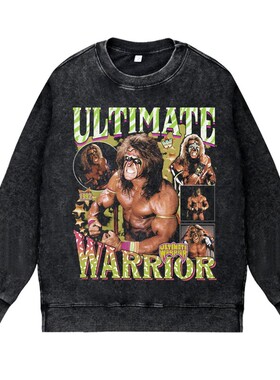 美式复古vintage高街WWE职业摔跤乌尔米特瓦瑞尔终极战士圆领套头