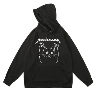 美式摇滚猫咪恶搞metallica金属乐队周边连帽衫加绒卫衣秋冬男女