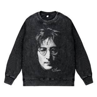 美式复古做旧水洗vintage圆领套头卫衣约翰列侬头像john lennon