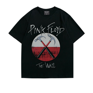 摇滚PinkFloyd美式潮流平克oversize落肩五分袖重磅宽松T恤男女夏