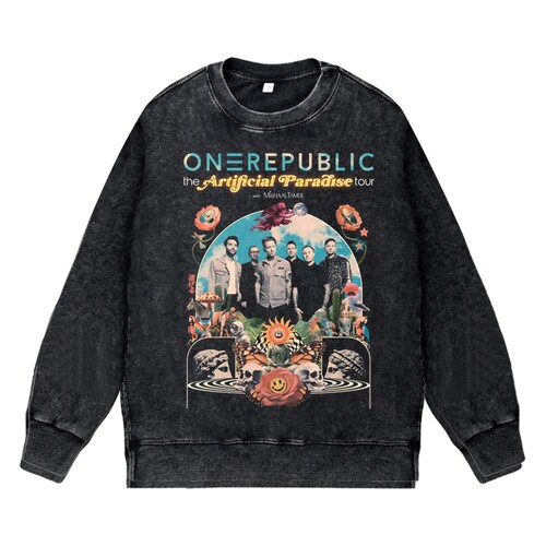 美式复古做旧水洗vintage圆领套头卫衣OneRepublic一体共和乐队