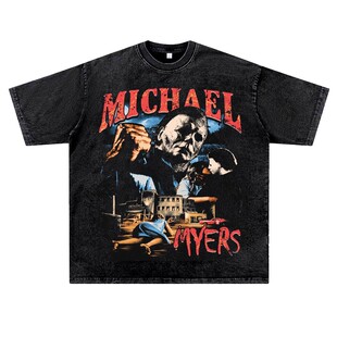 美式复古高街潮流vintage水洗做旧月光光心慌慌麦克尔麦尔斯短半