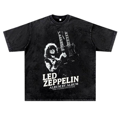 美式复古vintage水洗做旧摇滚金属ledzeppelin乐队齐柏林T恤男夏