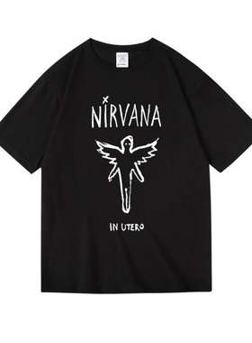 美式摇滚nirvana涅槃KurtCobain柯特科本天使周边纯棉短半袖T恤男