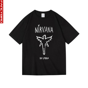 美式摇滚nirvana涅槃KurtCobain柯特科本天使周边纯棉短半袖T恤男