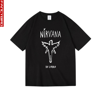 美式摇滚nirvana涅槃KurtCobain柯特科本天使周边纯棉短半袖T恤男