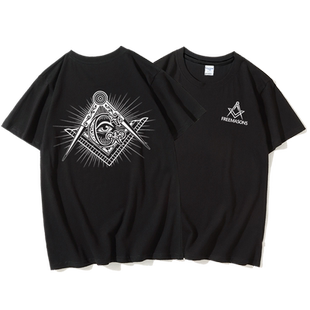 美国共济会Freemasonry周边印花纯棉圆领短袖半袖T恤体恤男夏季