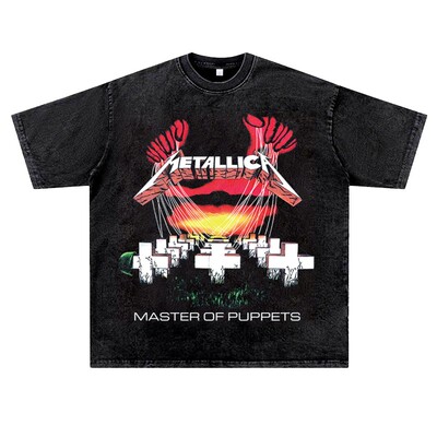 美式复古vintage水洗做旧摇滚金属乐队metallica潮流夏季T恤男女