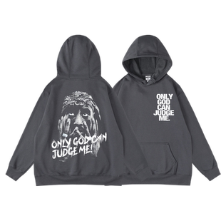 西海岸匪帮说唱嘻哈饶舌2tupac周边印花衣服卫衣秋冬抓绒套头帽衫