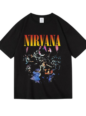 美式印花nirvana涅槃KurtCobain柯特科本93不插电纯棉短半袖T恤男