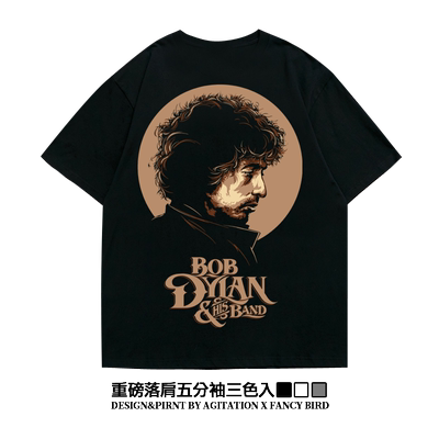 bobdylan鲍勃迪伦文艺民谣美式复古五分袖重磅落肩款oversizeT恤