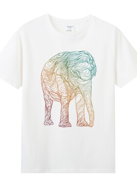 男士2018半袖上衣新款白色纯棉短袖T恤男 夏季打底   线条大象