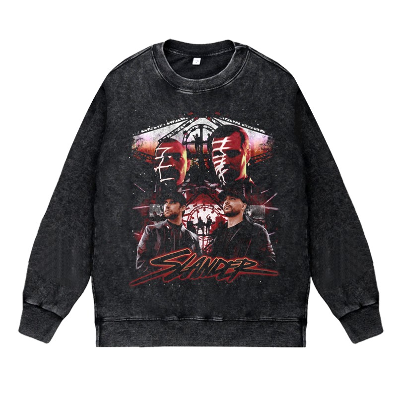 美式说唱嘻哈潮流apper水洗做旧vintage秋冬套头圆领卫衣SLANDER