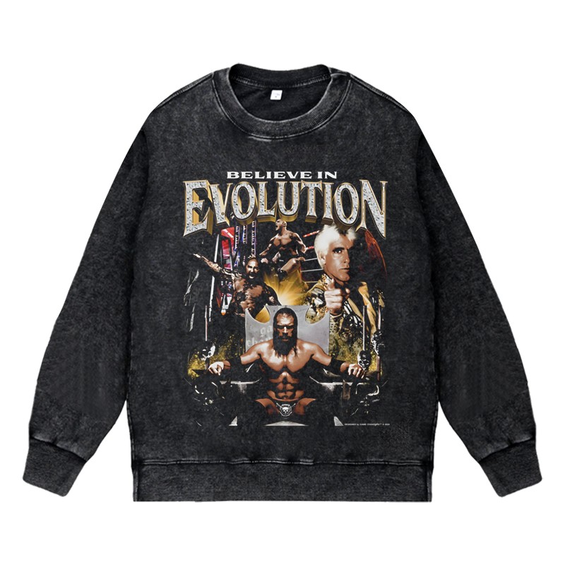 美式水洗做旧vintage圆领套头卫衣WWE进化军团VOLUTION HEEL男女
