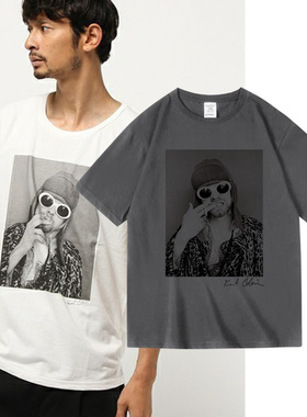 美式复古印花nirvana涅槃KurtCobain柯特科本衣服纯棉短半袖T恤男