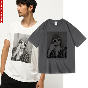 美式复古印花nirvana涅槃KurtCobain柯特科本衣服纯棉短半袖T恤男