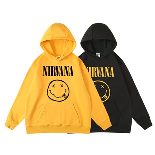 秋冬摇滚涅槃柯特科本nirvana笑脸印花周边连帽套头卫衣帽衫男