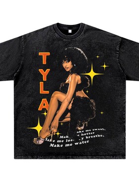 美式复古水洗做旧说唱嘻哈rapper厂牌tyla潮流短半袖T恤夏季