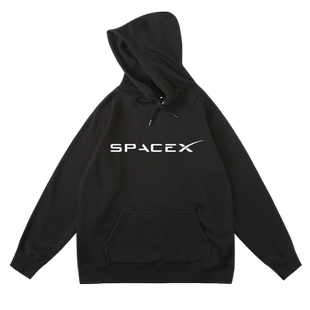秋冬加绒连帽卫衣男女同款套头帽衫马斯克spacex特斯拉印花周边