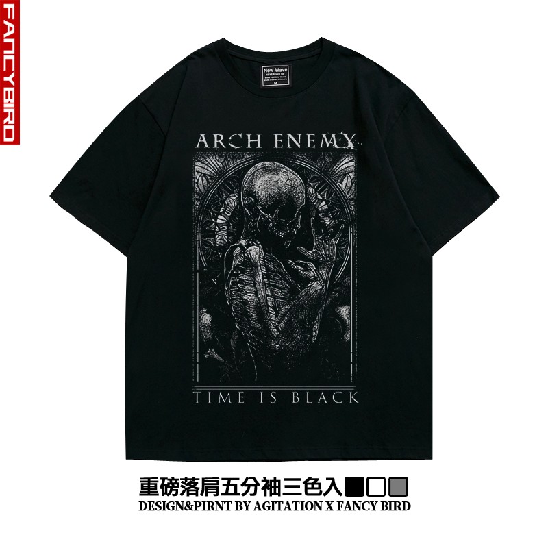 大敌archenemy乐队美式摇滚潮流oversize落肩五分袖重磅宽松T恤男