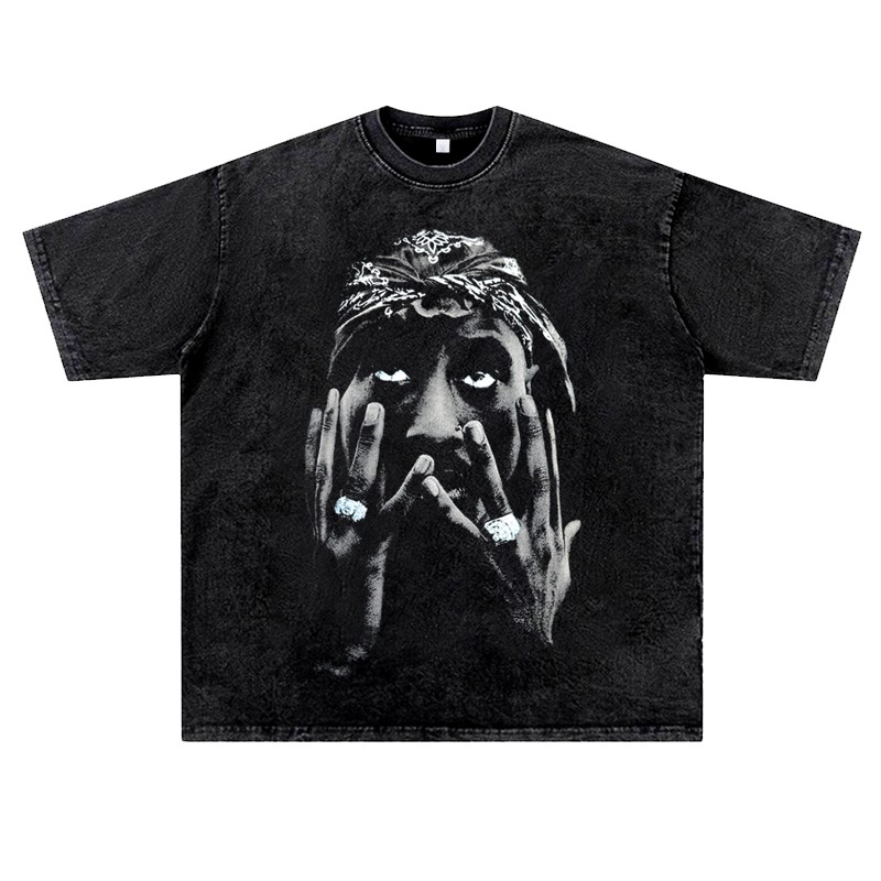 美式复古vintage水洗做旧ins潮流小众西海岸匪帮说唱2pacT恤男女