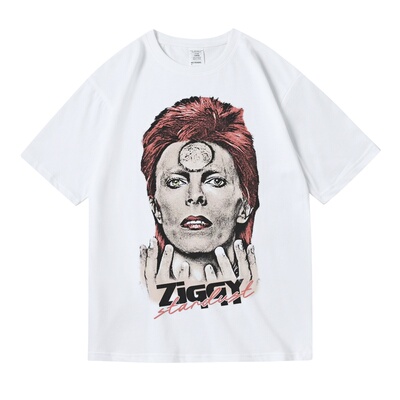 美式大卫鲍伊davidbowie华丽摇滚乐队音乐节穿搭半袖纯棉T恤男女