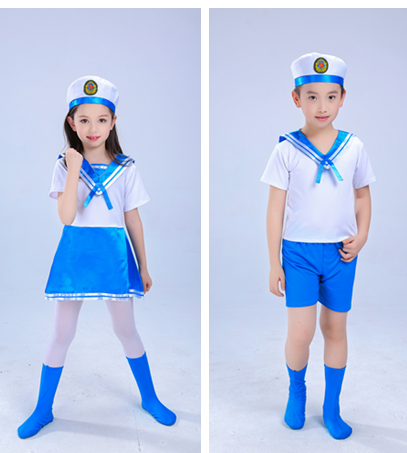 新款六一男女儿童表演服小海军合唱服水兵服幼儿舞蹈演出服蓝色