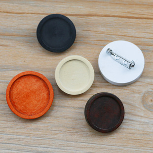 WB36 木质底托 托盘 配不锈钢安全扣胸针 DIY手工制作饰品配件