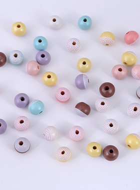 撒银粉圆珠田园INS风圆木珠串珠散珠头饰工艺品挂件配件 随机混色