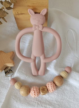 新款婴幼儿用品卡通大象奶嘴链创意宝宝硅胶兔子大象牙胶玩具套装