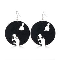 Black hollowed-out wooden earrings, a fashionable African geometric wood creative and versatile earpiece thumbnail 5