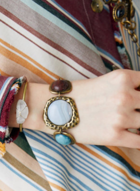 几何金属石头手环手链