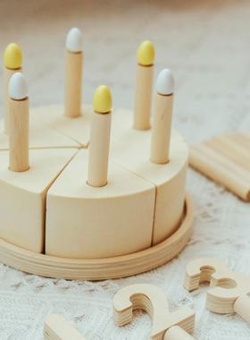 ins椴木原木数字蛋糕 生日蛋糕DIY手工画画过家家木制益智玩具