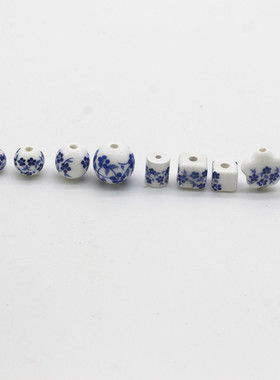 WB55 中国风青花瓷圆珠花型陶瓷散珠心形民族服饰手链饰品配件