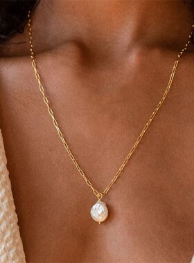 异形珍珠吊坠项链回形针锁骨链