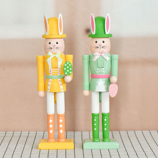 饰礼物工艺品摆件 30CM复活节兔子创意胡桃夹子胡桃兵实木装