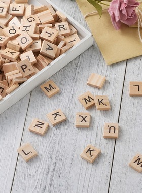 松木方块26英文字母 天然木质英文字母 英文字母木片  100个/包