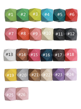 20mm DIY项链饰品配件 混色彩色八角珠木珠散珠多切面珠 单个价