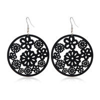 Black hollowed-out wooden earrings, a fashionable African geometric wood creative and versatile earpiece thumbnail 4
