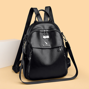 威森袋鼠双肩包女真皮2026新款女士牛皮软皮旅游背包大容量送妈妈