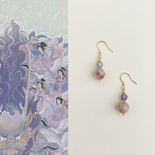 国风原创手作天然石红胶花耳钩文艺古风温柔耳饰品时尚 高级感耳钉