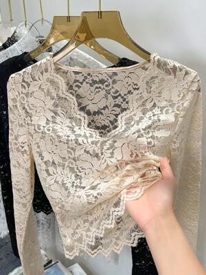 v领蕾丝打底衫女2022新款