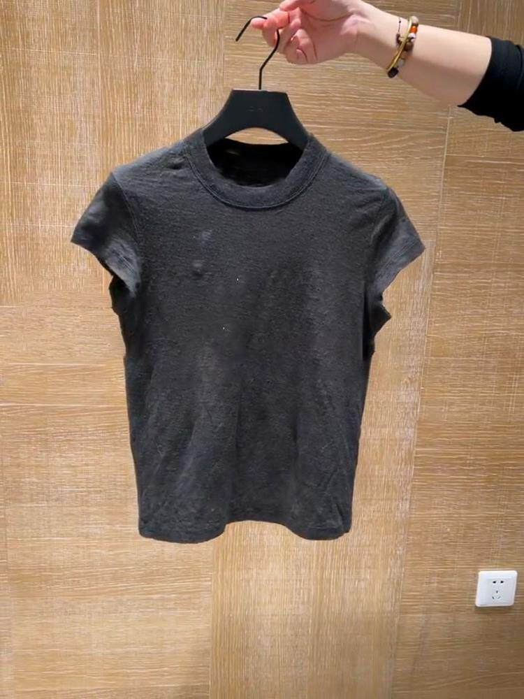 thumbnail for Clear the warehouse and pick up leaks~ Cow X goods giant explosion! Black fashion slim short simple crew neck short-sleeved T-shirt top for women