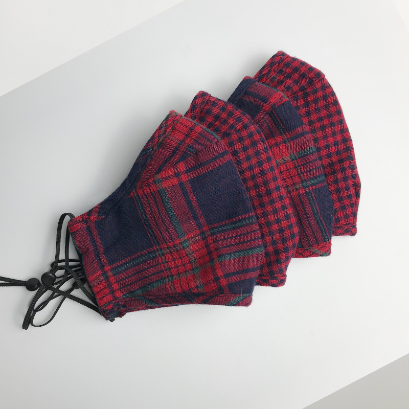 春夏格子立体pm2.5有夹层口鼻罩