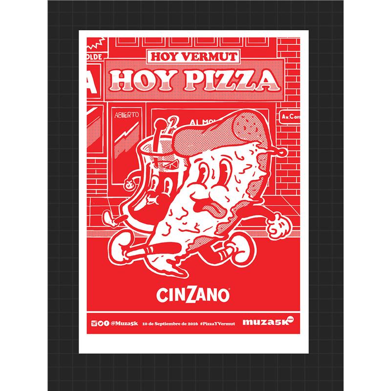 超酷感 红色pizza店铺海报 网红咖啡馆服装店 海报拍照墙饰道具