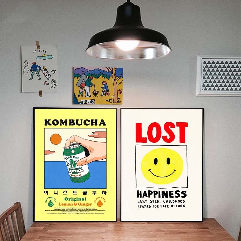 韩国ins风黄色汽水 笑脸海报 少女心装饰画 又甜又酷的拍照道具