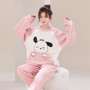少女时尚秋冬季睡衣女可爱卡通青少年法兰绒2024新款珊瑚绒家居服