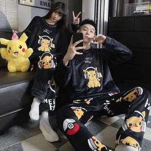 2025新款 可外穿珊瑚絨 寬松家居服套裝 情侶睡衣法蘭絨男女秋冬季